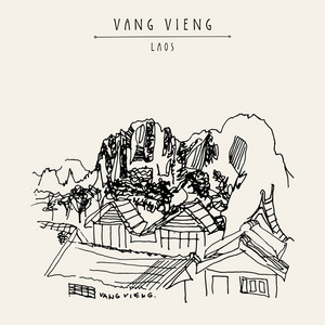 山, 河, 宾馆在老挝照片