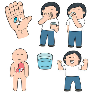 胃肠道素描向量集的服药照片