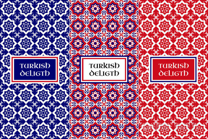 土耳其软糖模式向量.组无缝花背景和食品包装的设计元素.