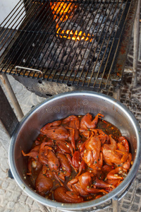 烤亚洲小鸟在辛辣腌料照片