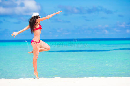 海岸 女孩 假日 享受 成人 身体 女士 泻湖 海滩 自然