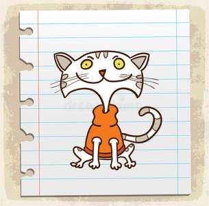 卡通猫纸笔记，矢量插图