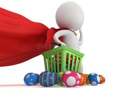 勇敢的超级英雄购物者带着复活节彩蛋