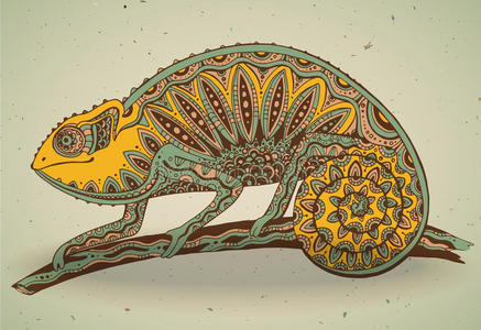 艺术 自然 颜料 形象 丛林 蜥蜴 要素 可爱的 绘画 动物