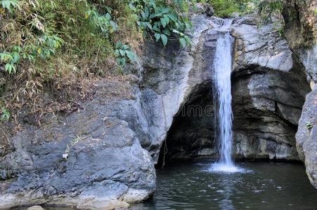 瀑布在巴拉望岛丛林，菲律宾全景