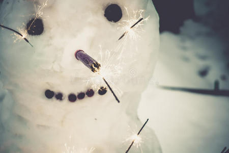 新的 雪人 卡片 庆祝 艺术 愉快的 十二月 火花 烟火