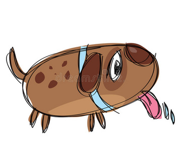 卡通棕色有趣可爱的流口水的狗当孩子们画画