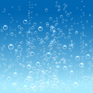 蓝色背景水平的水中气泡照片