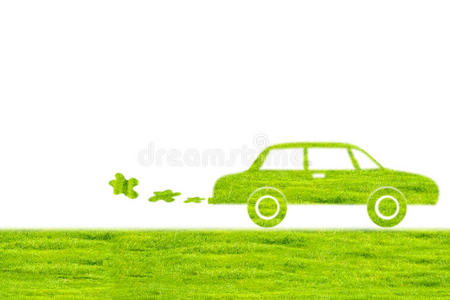 绿色汽车符号从草的背景，孤立在白色。