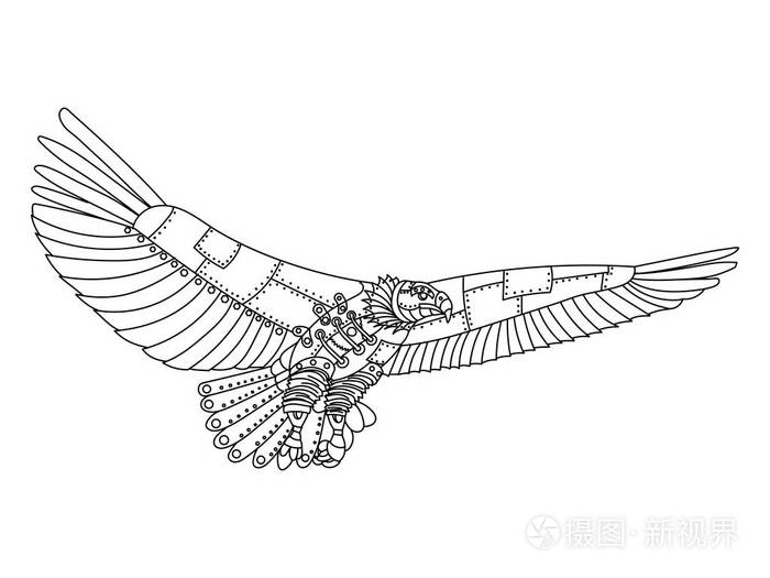 蒸汽朋克风格鹰着色书矢量