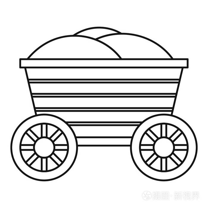 老式木制手推车图标,大纲样式插画-正版商用图片1r4is6-摄图新视界