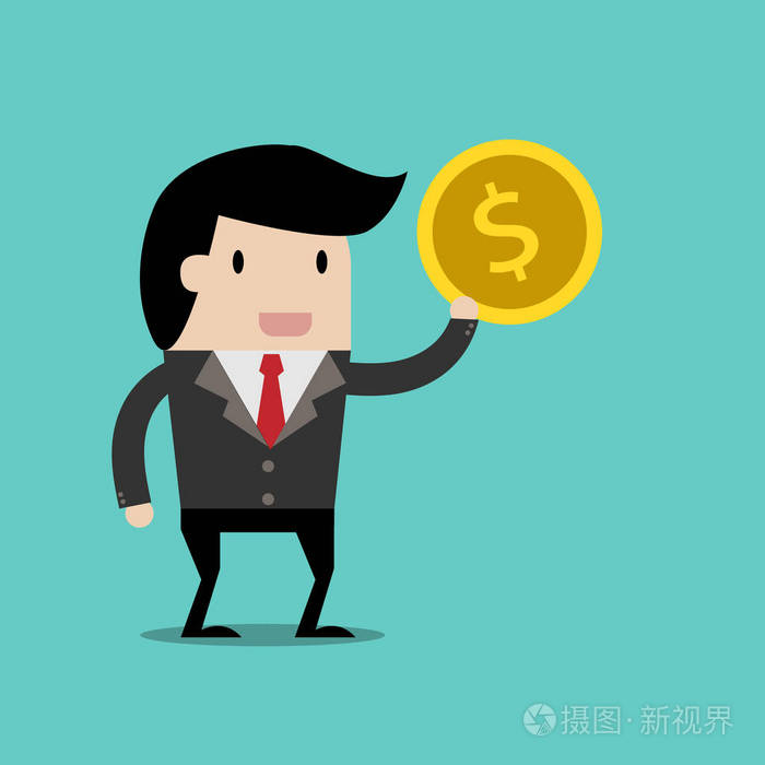 矢量企业财务存钱准备投资概念卡通商人用手里的钱不保存业务设计的