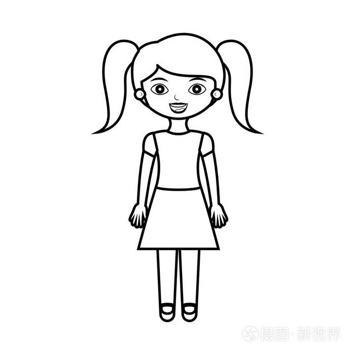 与马尾辫和裙子的漂亮女孩剪影插画-正版商用图片1r4tzw-摄图新视界