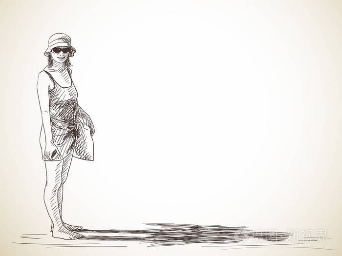 草绘的长长的影子的女人插画-正版商用图片1r4x0w-摄图新视界