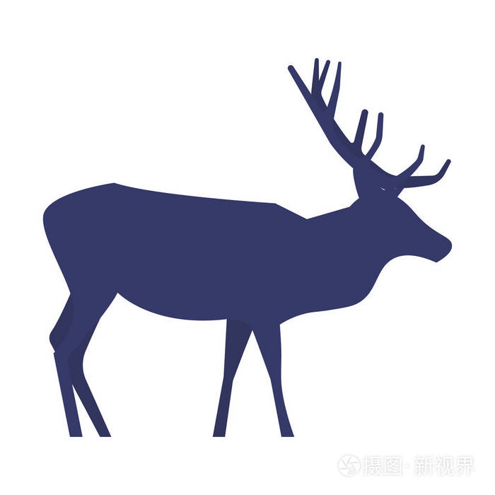 站在白色背景上的鹿剪影。矢量图