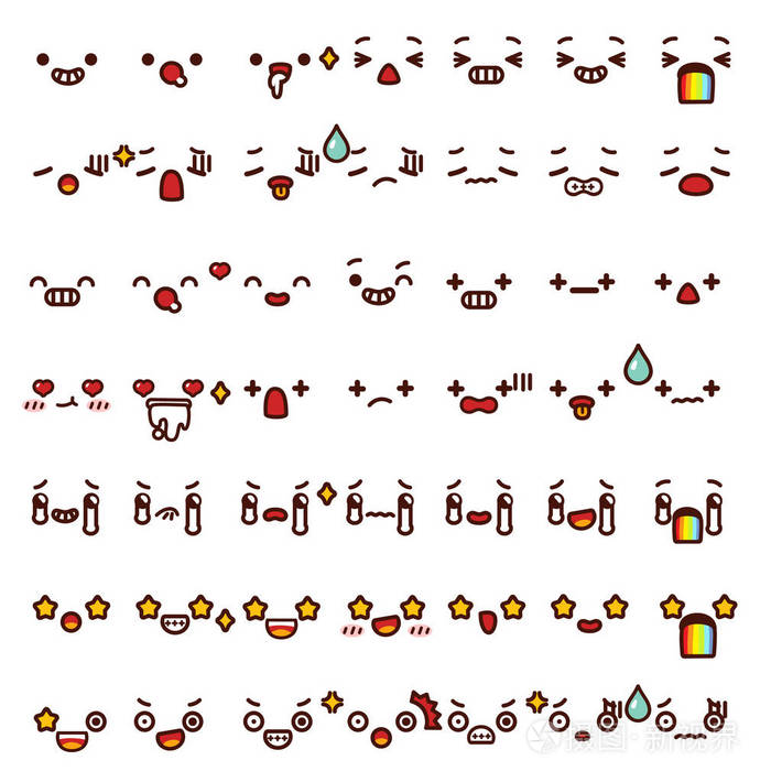 可爱可爱表情符号表情涂鸦卡通脸集合 s插画-正版商用图片1r5267-摄图