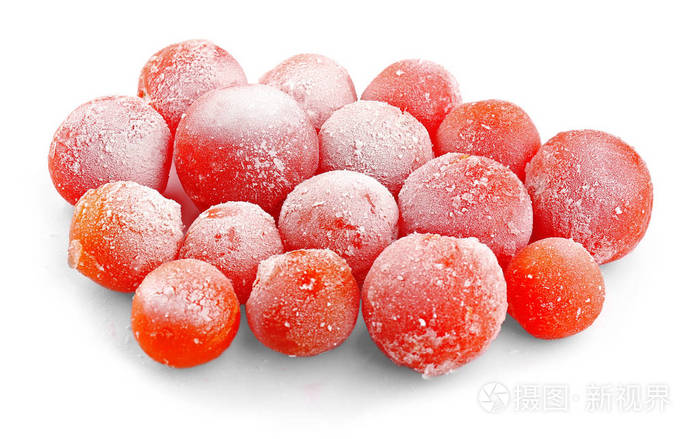 在白色的冷冻的西红柿