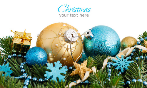 绿松石和金色圣诞饰品边框图片