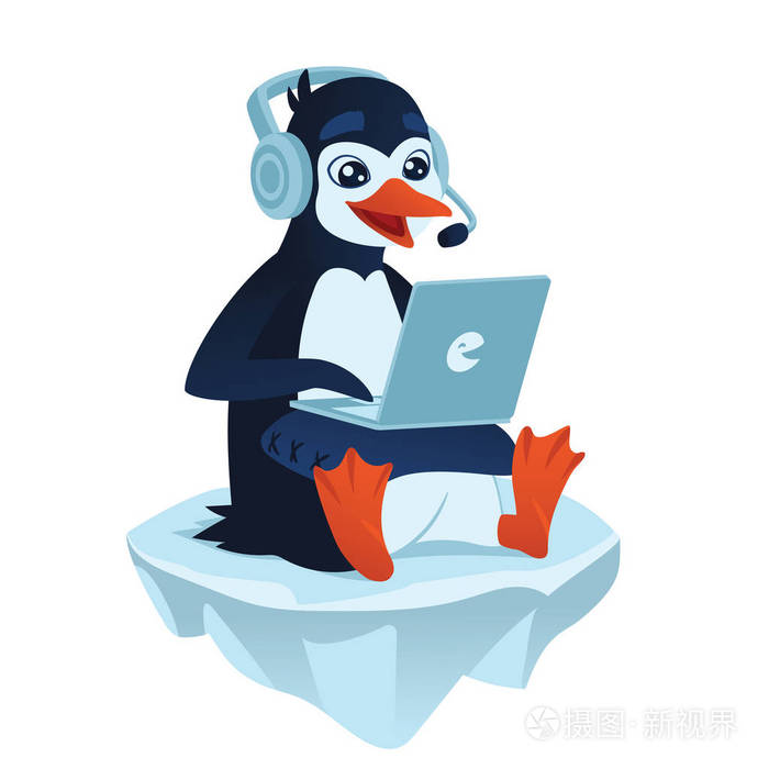 可爱的企鹅，带着便携式计算机