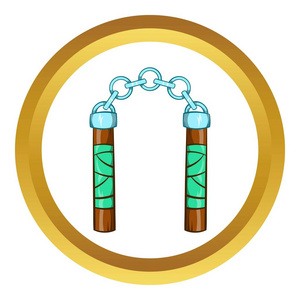 忍者双节棍武器矢量图标,卡通风格照片