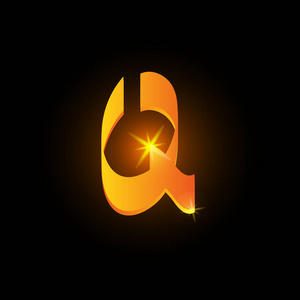 金色的阿拉伯风格信 q.闪亮拉丁字母元素图标在黑色背景上.