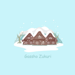 日本白川乡纠结的夏日插画 日本白川乡纠结的夏日手绘 日本白川乡纠结的夏日卡通图 摄图新视界