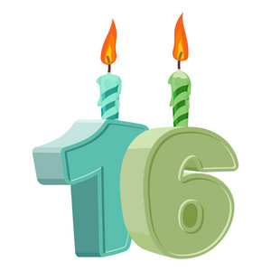 16 岁的生日.数字与喜庆的节日蛋糕蜡烛照片