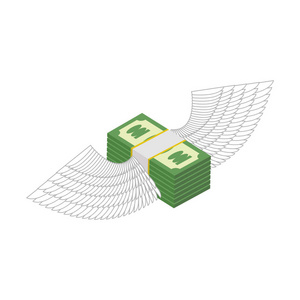 财政鸟飞行的钱.带翅膀的现金.财政收入和到来.银行照片