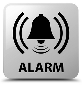 报警 (响铃图标) 白色的方形按钮插画