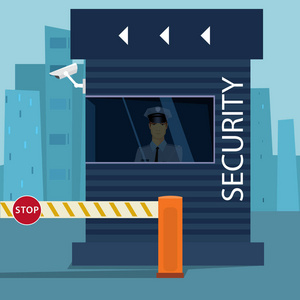 边境的护照控制或安全检查站卡通人物设计女性旅行行李和护照带卡通图