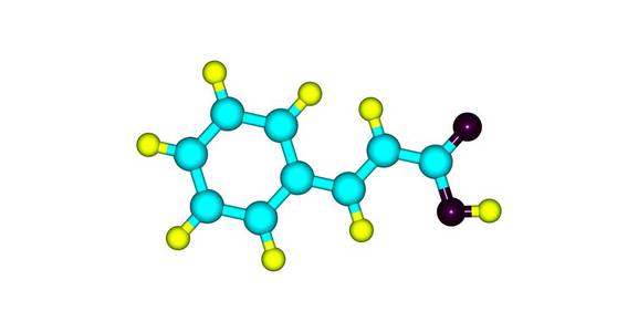 肉桂酸分子结构上白色孤立照片