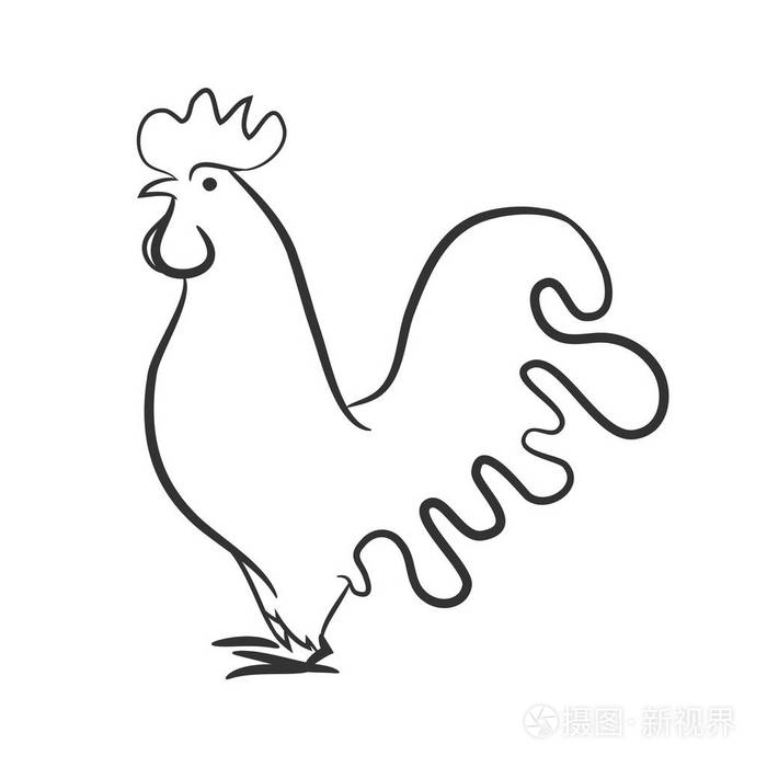 在颜色中孤立的公鸡剪影.新的一年至 2017 年的象征