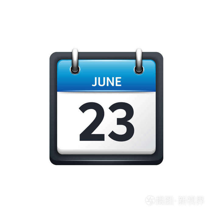 6 月 23 日.日历图标.矢量图,平面样式.月份和日期.