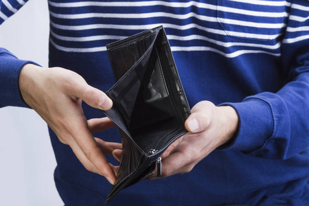 悲伤工资那人的手里的空钱包照片