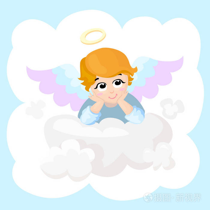 宝贝天使矢量卡通人物.云上的翅膀.贺卡.丘比特说谎孤立的图