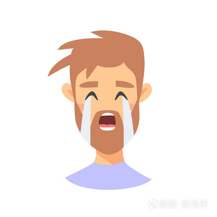 卡通风格表情图标.孤立的男孩头像与悲伤的表情.平插图男人情感的脸.