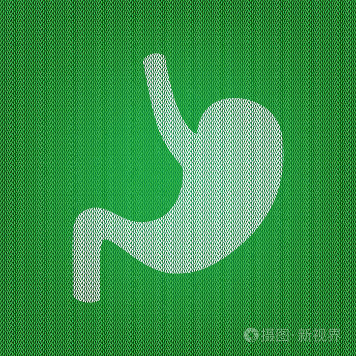人体解剖学的胃。白色图标上的绿色针织或 woole