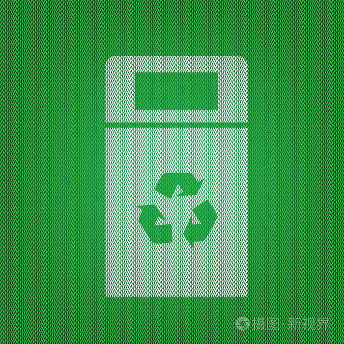 垃圾桶标志图。白色图标上的绿色针织或