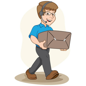 headfone插图吉祥物人卖方,携带一框或命令.理想的体制材料和培训照片