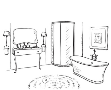 浴缸手绘图片