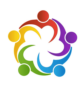 logo 设计中的 4 人团队组团队精神的人握手标志团队精神团结工人人