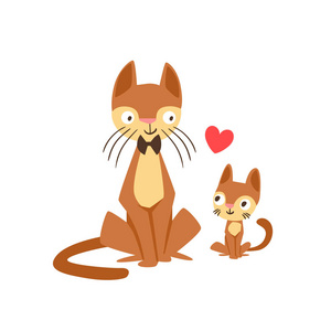 猫爸爸与领结动物父和其婴儿小腿父母主题色彩丰富的插画与卡通动物群