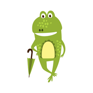 青蛙与伞平卡通绿色友好爬虫动物性格绘图照片