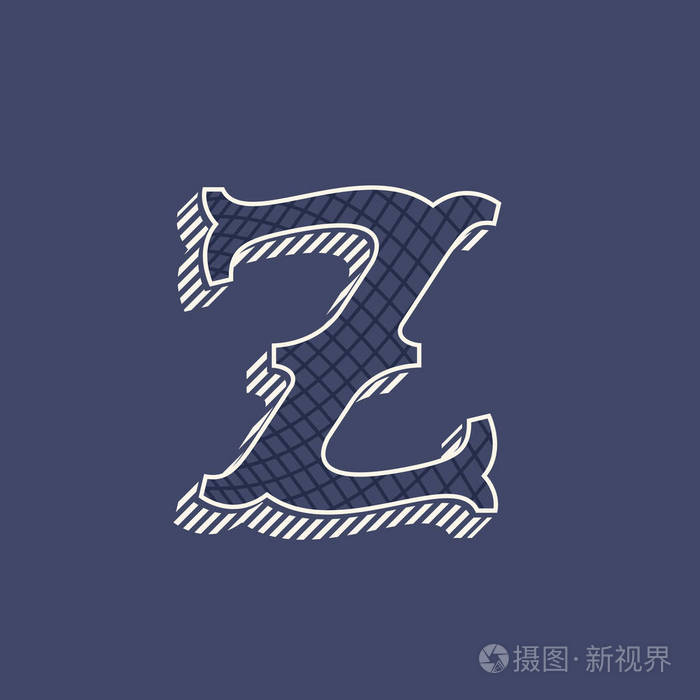 z字母标志复古钱风格线条图案