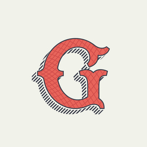 g 字母徽标.复古西方字母与线纹理插画