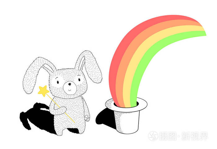 有趣的兔子和彩虹插画-正版商用图片1rb1kp-摄图新视界