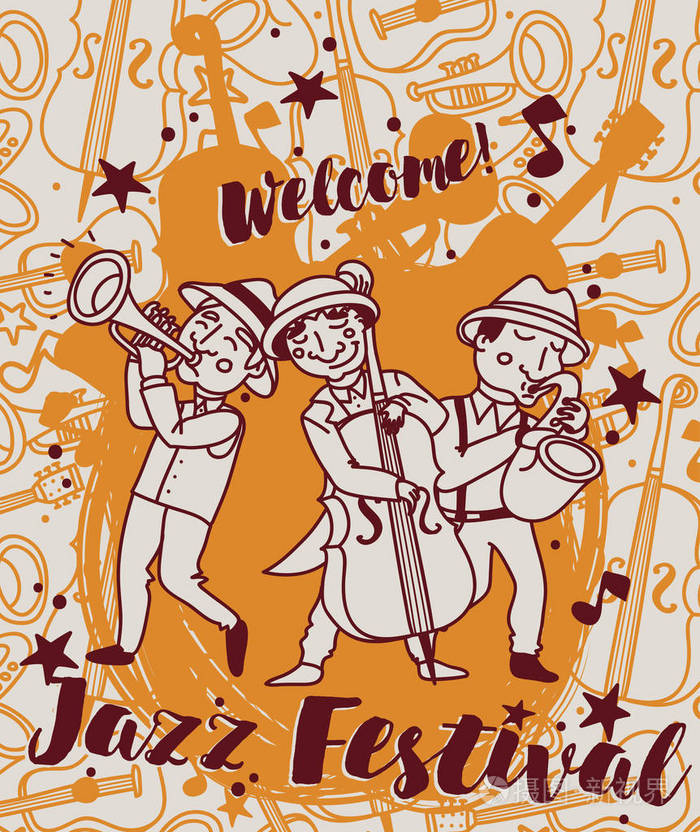 在复古风格的爵士乐队插画-正版商用图片1rb53q-摄图新视界