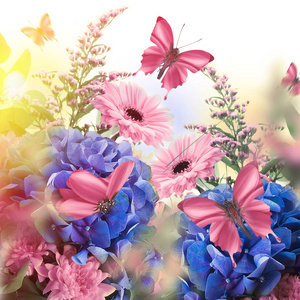 惊人的花卉卡与绣球花和蝴蝶