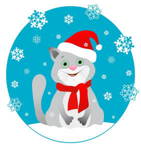 图一卡通只猫咪在红色圣诞老人的帽子和红色的围巾照片