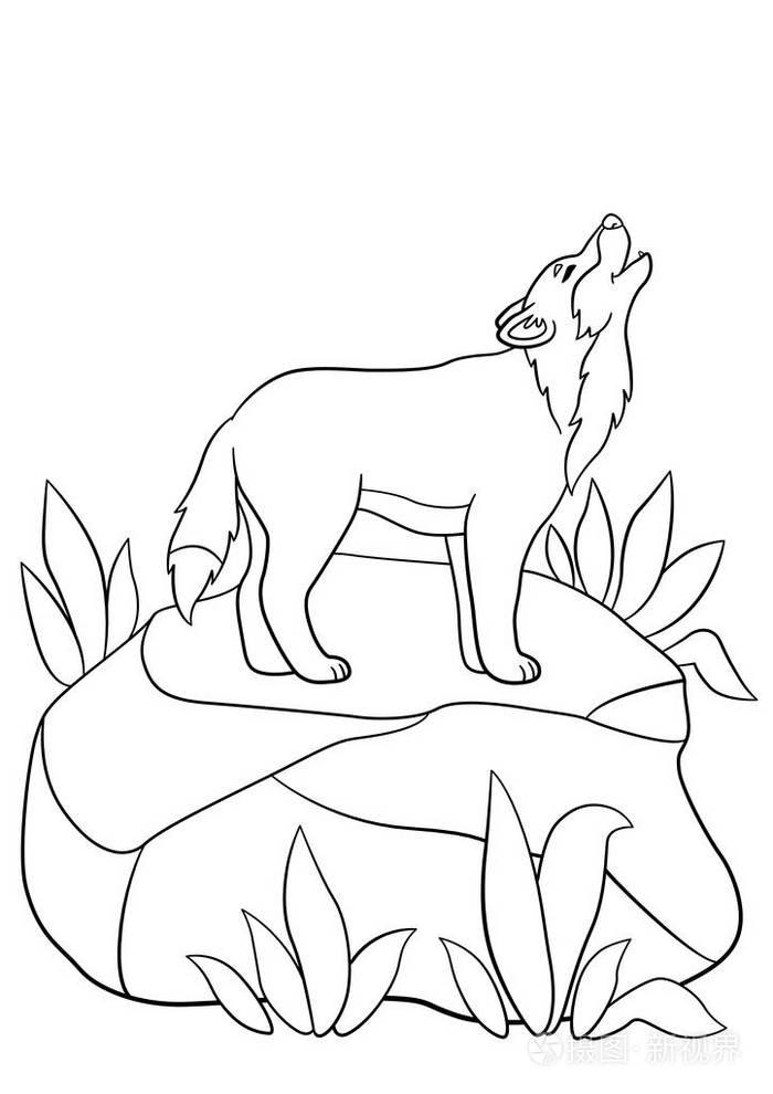 可爱的美丽狼站和嚎叫插画-正版商用图片1rbh3o-摄图新视界